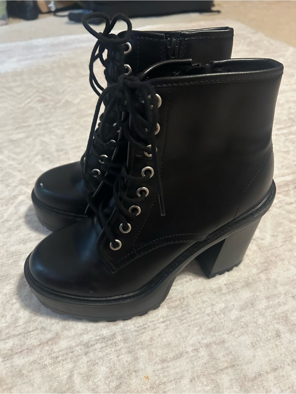 Black Lace-Up Platform Ankle Boots